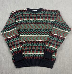 Vintage Cricket Fair Isle Sweater Men’s L Ramie Cotton Knit Hong Kong Crewneck